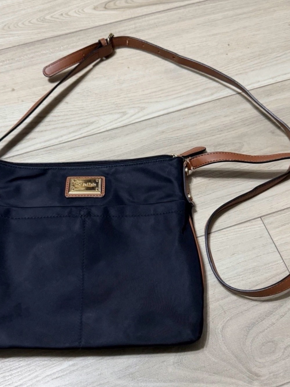 Calvin Klein Navy and Tan Crossbody Shoulder Bag